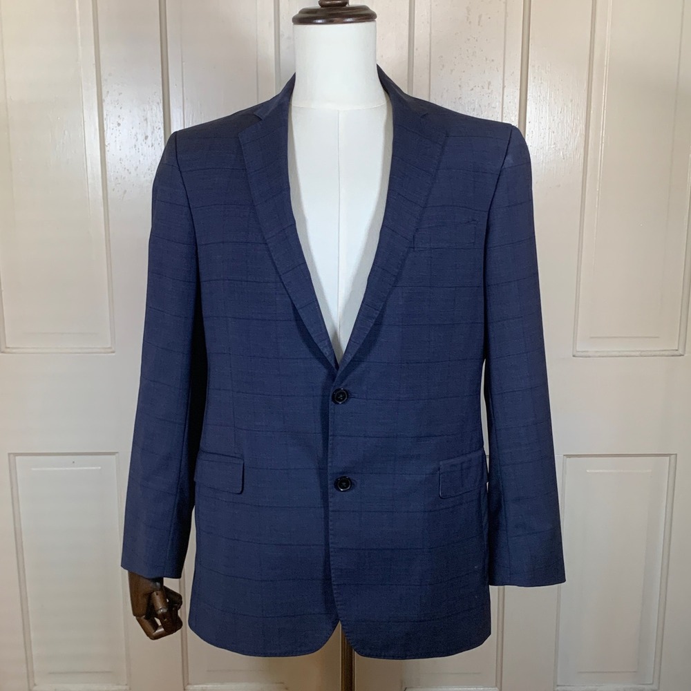 Brooks Brothers Blazer Mens 42R Navy Wool Blend Windowpane Regent Fit Explorer